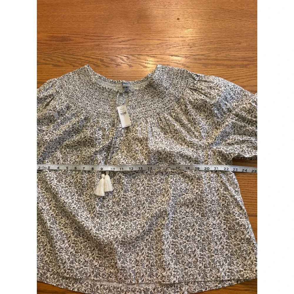 Old Navy Women XL Floral Smocked Tassel Tie Puff Sleeve Blouse NWT Boho Peasant